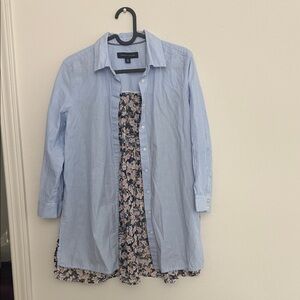 Blue Button-Up Shirt with Floral back